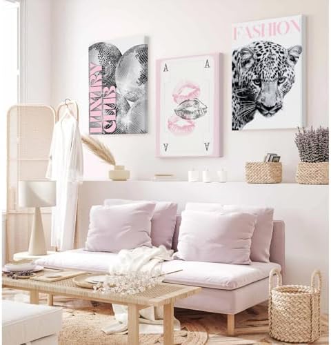 Pink Leopard Trendy Wall Art Cheetah Black White Canvas Wall Decor Fashion - Image 7