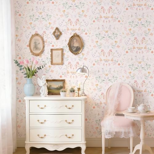 Ismoon Pink Wallpaper Peel and Stick Floral Wallpaper 17.3in x 32.8ft Green - Image 5
