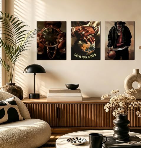 Framed African American Wall Art Set of 3, Trendy Black Men Canvas Wall Decor - Image 2