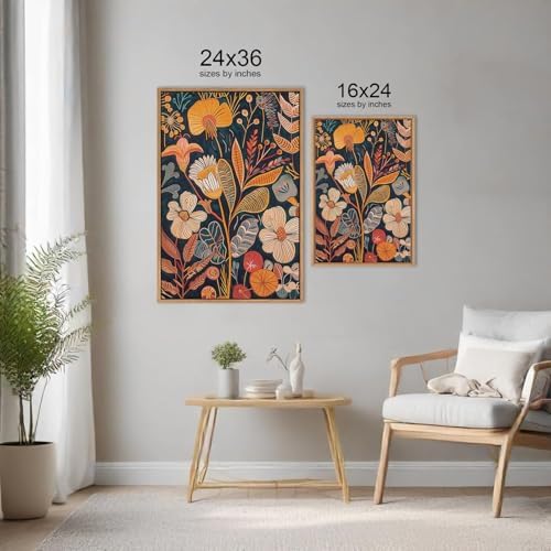 FWIEXA Burnt Orange Floral Framed Wall Art Set of 3, Large Mid Century Modern - Image 6