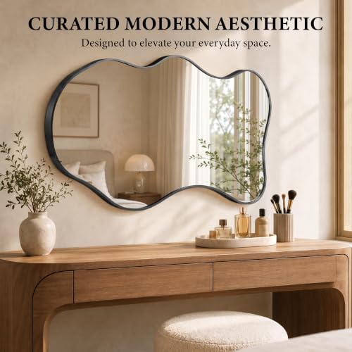 26"x46" Irregular Black Wall Mirror, Wavy Asymmetrical Mirror - Image 6