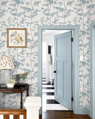 Heroad Blue and White Peel Stick Wallpaper Tree/Leaf Cottage Contact Paper - Image 2