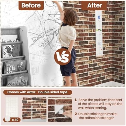 3D Red Brick Wall Panels Peel and Stick - Image 2