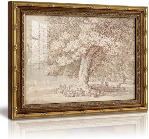 Gold Framed Tree Wall Art, Vintage Botanical Sketch Print, 13x16 Inch by InSimSeaArt