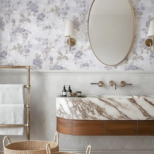 Ismoon Vintage Wallpaper Floral Peel and Stick Wallpaper 17.3in x32.8ft Gray - Image 4