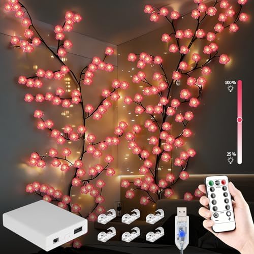 6FT 144LED Cherry Blossom LED Branch Vine String Lights, Wall Decor by YYTDDUUU