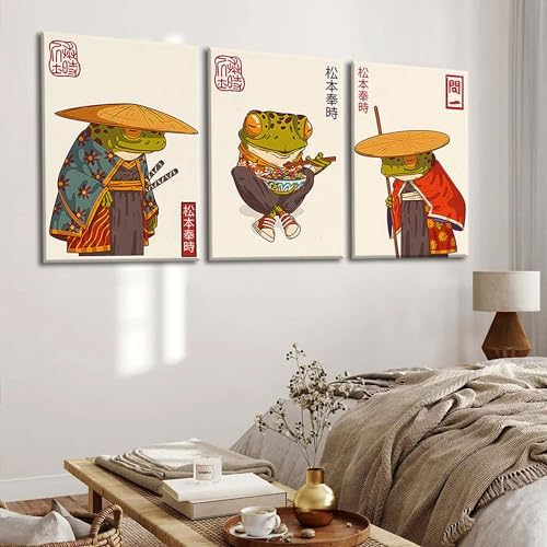 Japanese Frog Wall Art Set of 3, Samurai Canvas Prints, 12x16 in - Image 5