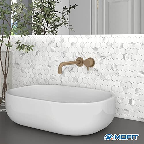 Peel and Stick Backsplash Hexagon Marble Tiles White Silver 10pcs - Image 3
