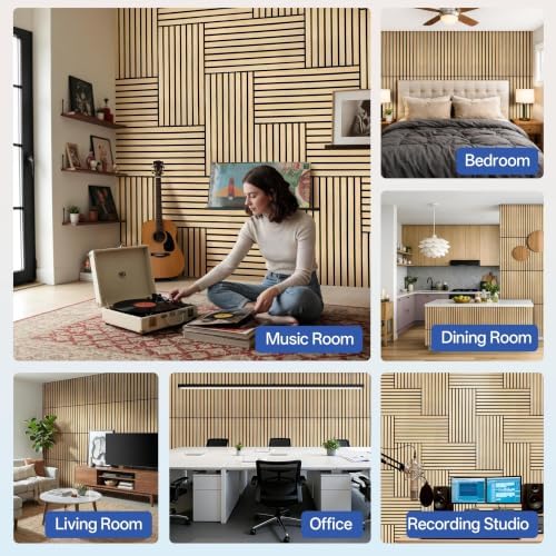PIWA Acoustic Wood Slat Wall Panels, 10 Pack 23.6"x11.8" Oak - Image 2