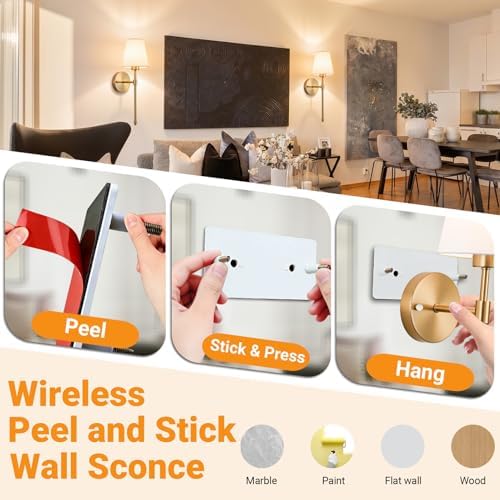 Nekhung Battery Operated Wall Sconce, Peel and Stick Sconces Set of 2 - Image 3