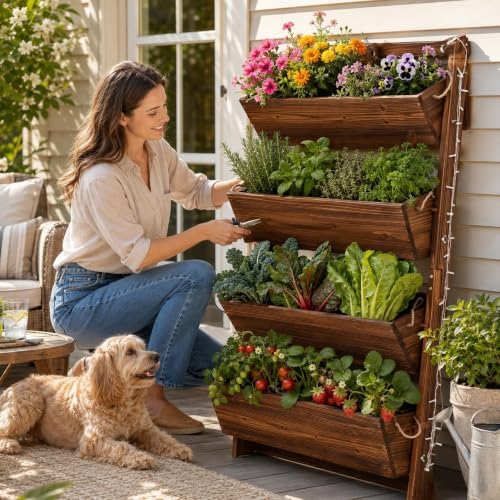 4ft 4-Tier Lighted Wall-Leaning Wooden Vertical Garden Planter - Image 5