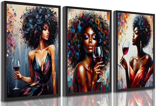 hijyord 3Pcs African American Women Canvas Wall Art 16x24in Unframed by hijyord