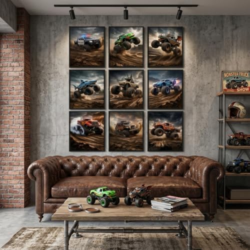 ZBMYYGO Monster Truck Canvas Wall Art Prints Set of 9, Off-Road Racing Decor - Image 4