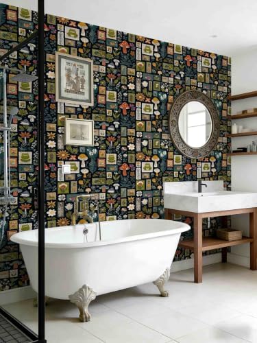 Vintage Stamp Peel and Stick Wallpaper, Mushroom Botanical Wallpaper - Image 6