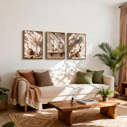 3pcs Wabi Sabi Boho Olive Tree Pampas Grass Framed Canvas Wall Art - Image 2