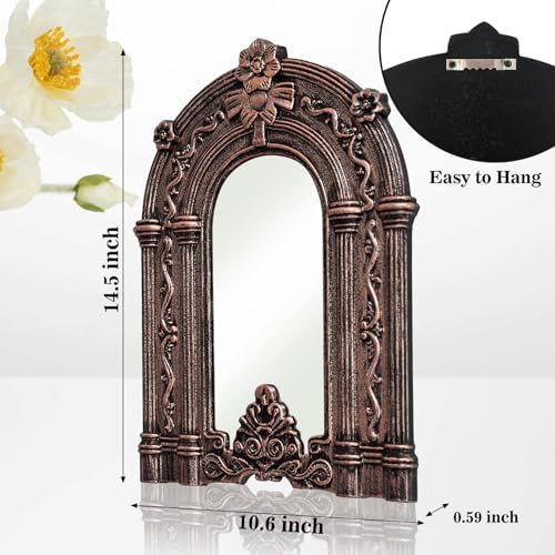 2 Set Wood Carved Window Mirrors 3D Relief Arched Wall Decor Roman Column - Image 4