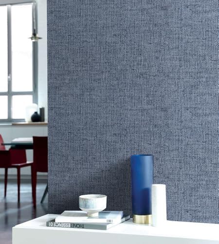 Denim Blue Grasscloth Peel and Stick Wallpaper 15.7inch x 393.7inch - Image 4
