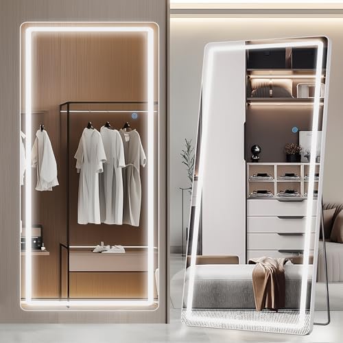 LED Full Length Mirror, Floor Standing or Wall Hanging, Aluminum Frame - Image 3