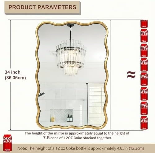 PROHOMEWARE 22x34 Gold Wavy Irregular Bathroom Mirror, Wall-Mounted - Image 2