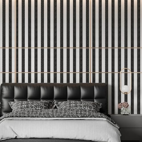 Black Stripe Peel and Stick Wallpaper A Set of 15.7" x 472" Black and White - Image 3
