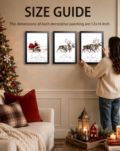 Framed Christmas Wall Art Set of 3, Winter Christmas Wall Decor, Santa Claus - Image 3
