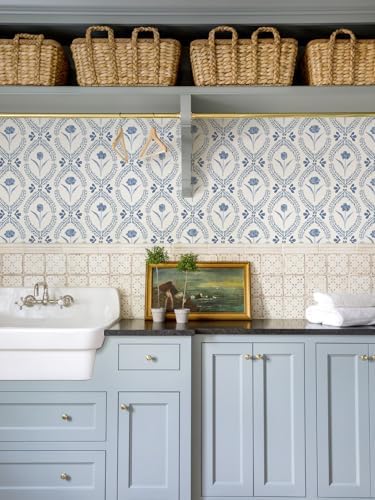 Orainege Floral Peel and Stick Wallpaper Blue Floral Wallpaper - Image 3
