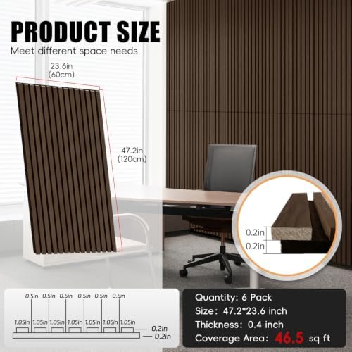 RITOLLO 6-Pack Wood Slat Wall Panels, 46.5 Sq Ft Coverage, Dark Walnut - Image 2