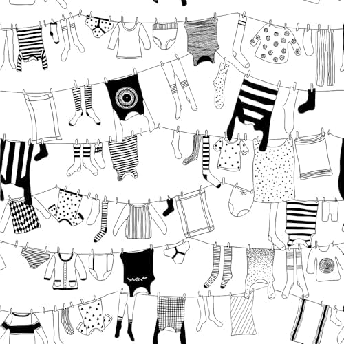 REDAMANCY Black and White Laundry Clothes Line Painting Modern Abstract Art by Unknown