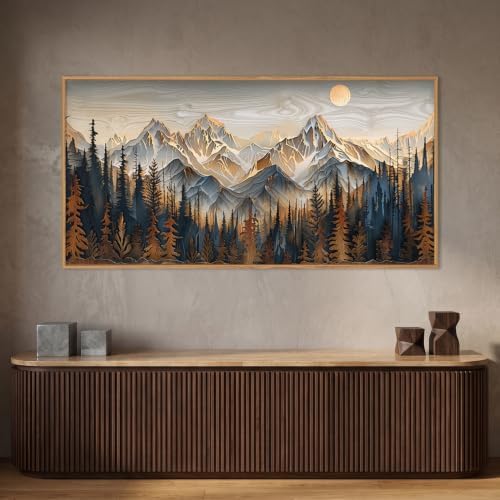 Rustic Pine Tree Mountain Framed Canvas Wall Art Set-40"x20"x1 - Image 2