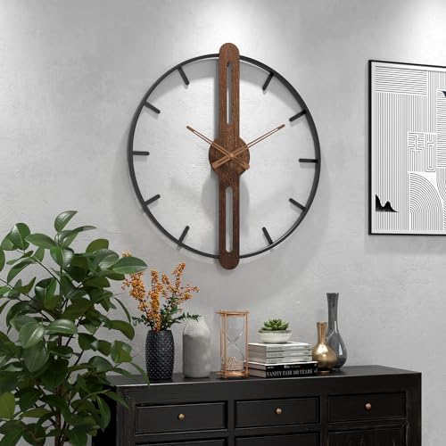 Modern Walnut Dial Wall Clock, Wood Large Wall Clock Decor Metal Frame Silent by DAYDAYART