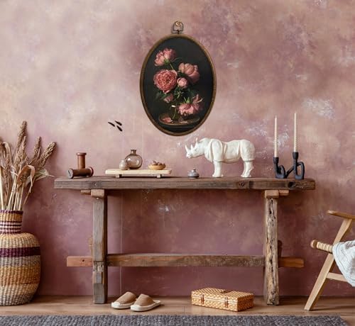 Moody Pink Peony Oval Wall Art, Vintage Dark Pink Peonies Oval Framed Wall Art - Image 3