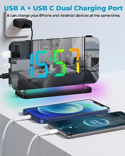 SZELAM Projection Alarm Clock, 7.4 in Digital Mirror Clocks, - Image 6