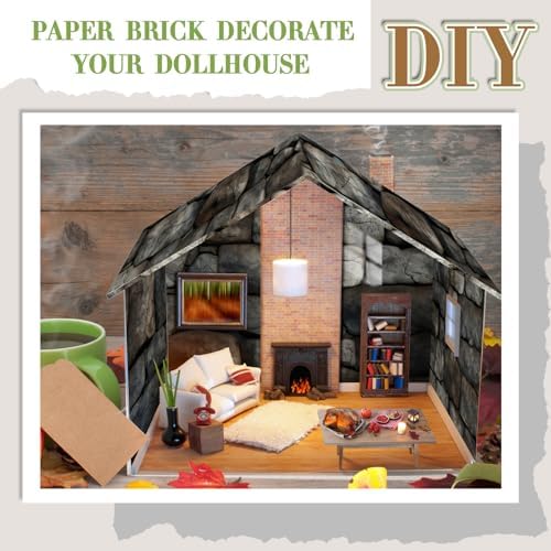 Flutesan 12 Pcs Miniature Dollhouse Wallpaper, Stone Pattern - Image 3