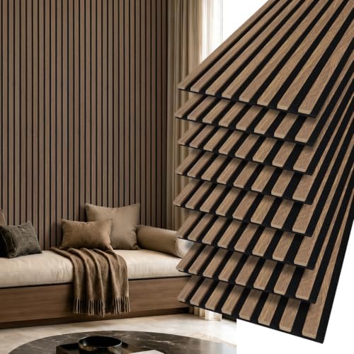Art3d 12" x 93" Acoustic Wood Slat Wall Panel, 62 sq.ft, Deep Walnut by Art3d