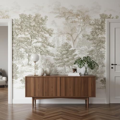 Beige Forest Peel and Stick Wallpaper Tree Landscape Wall Murals by LOOWAP