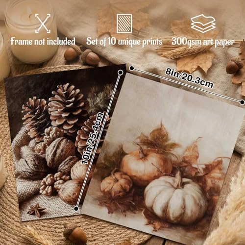 Benjia 10Pcs 8x10 inch Fall Wall Art Prints, Retro Rustic Aesthetic Vintage - Image 3
