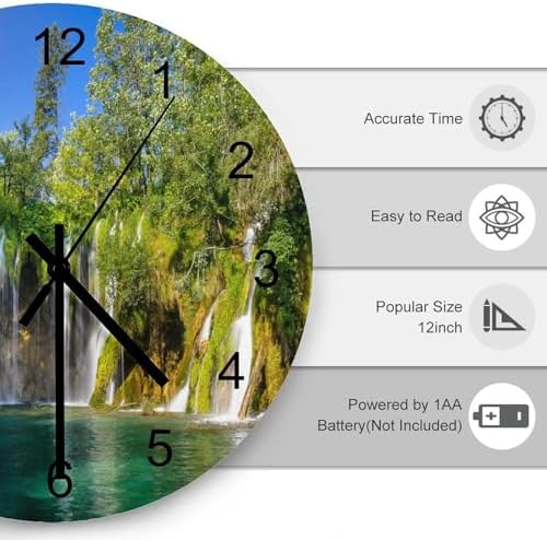 Scenic Nature Wall Clock Silent Non Ticking Battery Operated, Natural Falls - Image 3