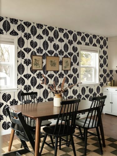 Dimoon Modern Peel and Stick Wallpaper Black and Cream Leaf Contact Paper - Image 5