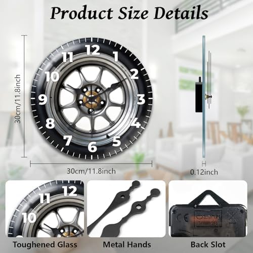 peacoblue Car Tires Wall Clocks Battery Operated - Image 2