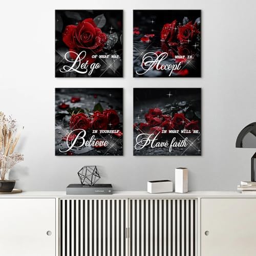 Red Wall Art for Bedroom Rose Wall Decor Red Bathroom Decor Flower - Image 2