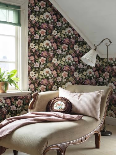 Vintage Peel and Stick Wallpaper Floral Contact Paper Subtle Shimmer Black - Image 5