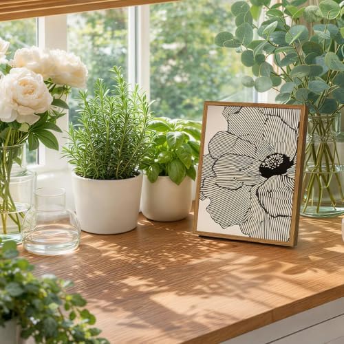 Framed Boho Floral Canvas Wall Art, Neutral Black Flower Pictures Wall Decor - Image 6