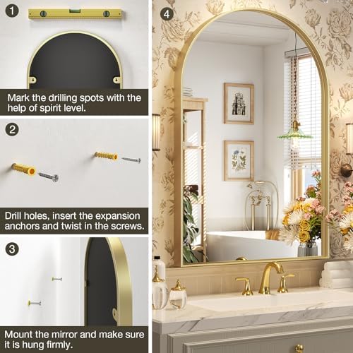 Brightify Arched Mirror, Arched Wall Mirror, 24 x 40 Inch Gold Arch Mirror - Image 6