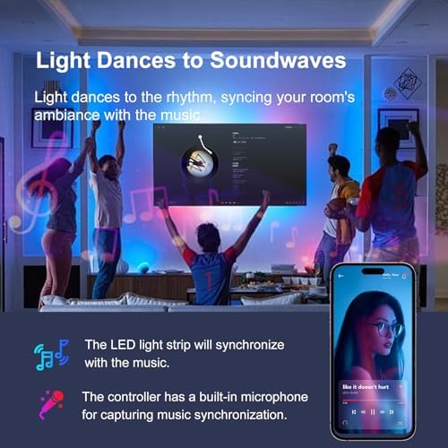 100 FT Led Lights for Bedroom, Music Synchronized RGB Bluetooth LED Lights - Image 4