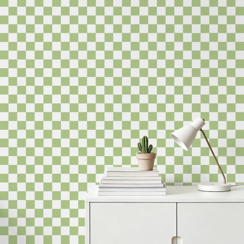 Green and White Contact Paper Mosaic Checkered Peel and Stick Wallpaper - Image 6