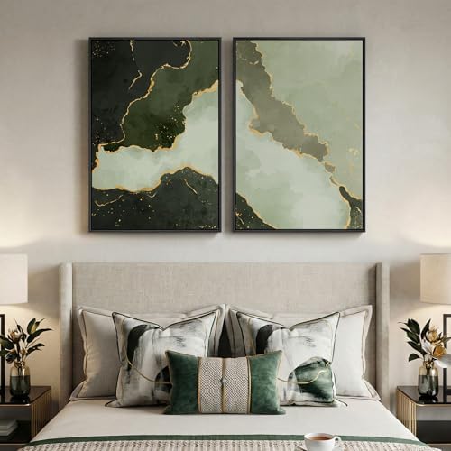 Large Framed Green Gold Abstract Wall Art - Image 5