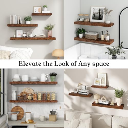 30" Brown Floating Shelves Wood Wall Shelf, Rustic Brown - Image 5