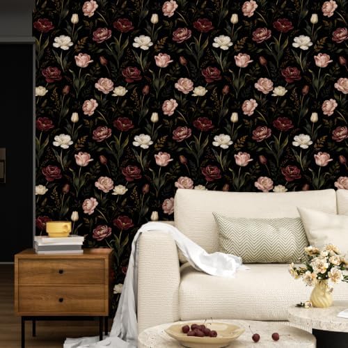 ILHIIOR Dark/Pink Floral Peel and Stick Wallpaper 17.5 x 118 Inches - Image 4