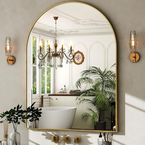 HARRITPURE Arched Wall Mirror 30"x40" Gold Arch Bathroom Vanity Mirror by HARRITPUREHome