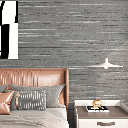 FunStick Thick Grey Grasscloth Wallpaper Peel and Stick Textured Faux - Image 2